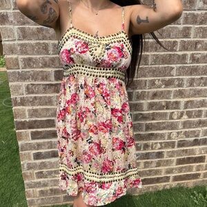 Angie Floral Boho/Western Mini Dress – Size Small 🌸🤠✨